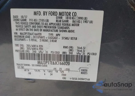 2018 Ford Ecosport Se z USA, uszkodzony, nr VIN MAJ3P1TE6JC166020